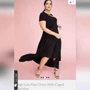 Lane Bryant high low maxi dress with caged neck, size 22/24, black